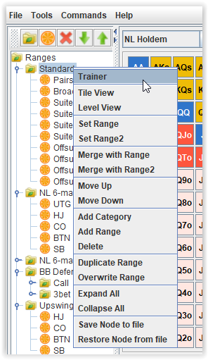 Range Tree Context menu